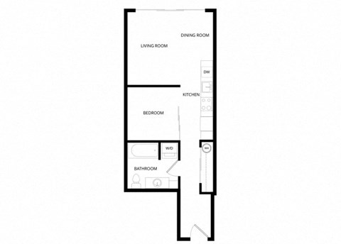 Floor plan for 1 bed, 1 bath, 578 sqft
